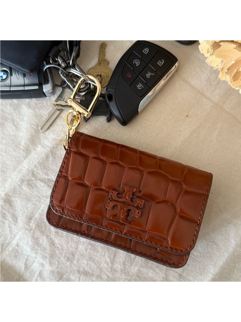 New Tory Burch Thea Card Holder Leather CrocEmbossed Wallet